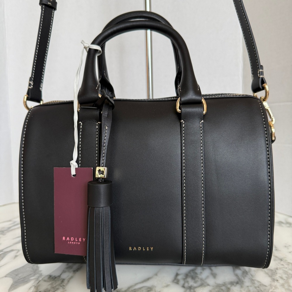 Radley London Noble Alley Black Leather Medium Zip Top Satchel Bag 113006 NEW